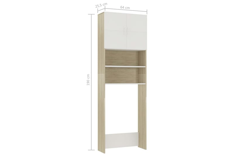 Tvättmaskinsskåp vit och sonoma-ek 64x25,5x190 cm - Beige - Förvaring - Badrumsförvaring & tvättstuga inredning - Badrumsskåp