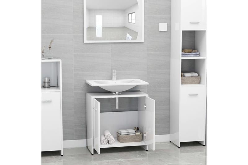 Badrumsskåp vit högglans 60x33x61 cm spånskiva - Vit - Förvaring - Badrumsförvaring & tvättstuga inredning - Badrumsskåp