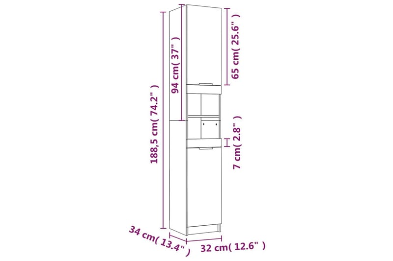 beBasic Badrumsskåp betonggrå 32x34x188,5 cm konstruerat trä - Förvaring - Badrumsförvaring & tvättstuga inredning - Badrumsskåp