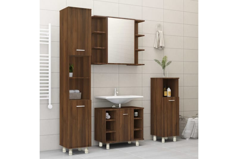 beBasic Badrumsskåp brun ek 30x30x95 cm konstruerat trä - Förvaring - Badrumsförvaring & tvättstuga inredning - Badrumsskåp