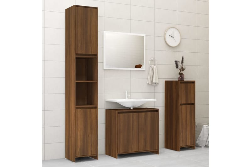 beBasic Badrumsskåp brun ek 30x30x95 cm konstruerat trä - Förvaring - Badrumsförvaring & tvättstuga inredning - Badrumsskåp