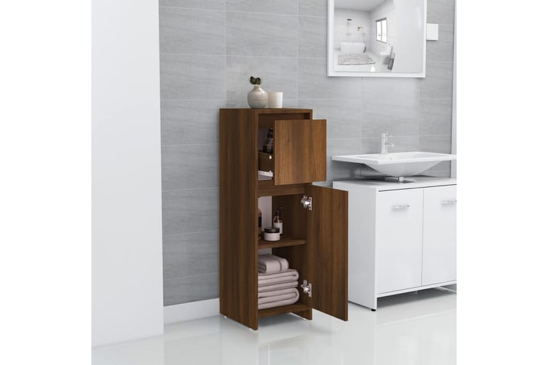 beBasic Badrumsskåp brun ek 30x30x95 cm konstruerat trä - Förvaring - Badrumsförvaring & tvättstuga inredning - Badrumsskåp