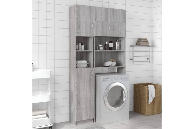 beBasic Badrumsskåp grå sonoma 32x25,5x190 cm konstruerat trä - Förvaring - Badrumsförvaring & tvättstuga inredning - Badrumsskåp