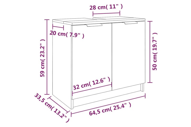 beBasic Badrumsskåp grå sonoma 64,5x33,5x59 cm konstruerat trä - Förvaring - Badrumsförvaring & tvättstuga inredning - Badrumsskåp
