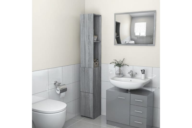 beBasic Badrumsskåp grå sonoma-ek 25x25x170 cm konstruerat trä - Förvaring - Badrumsförvaring & tvättstuga inredning - Badrumsskåp