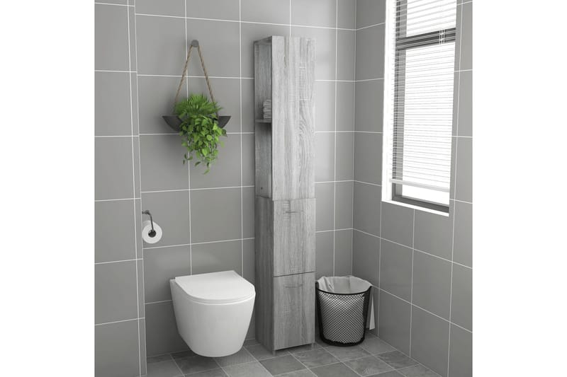 beBasic Badrumsskåp grå sonoma-ek 25x25x170 cm konstruerat trä - Förvaring - Badrumsförvaring & tvättstuga inredning - Badrumsskåp