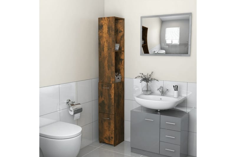 beBasic Badrumsskåp rökfärgad ek 25x25x170 cm konstruerat trä - Förvaring - Badrumsförvaring & tvättstuga inredning - Badrumsskåp