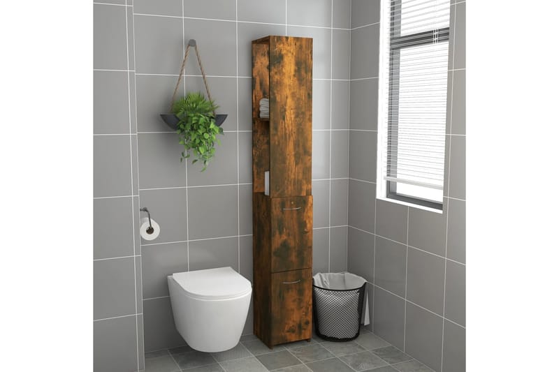 beBasic Badrumsskåp rökfärgad ek 25x25x170 cm konstruerat trä - Förvaring - Badrumsförvaring & tvättstuga inredning - Badrumsskåp