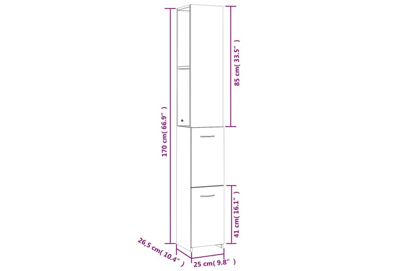 beBasic Badrumsskåp rökfärgad ek 25x25x170 cm konstruerat trä - Förvaring - Badrumsförvaring & tvättstuga inredning - Badrumsskåp