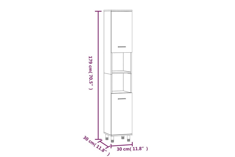 beBasic Badrumsskåp rökfärgad ek 30x30x179 cm konstruerat trä - Förvaring - Badrumsförvaring & tvättstuga inredning - Badrumsskåp