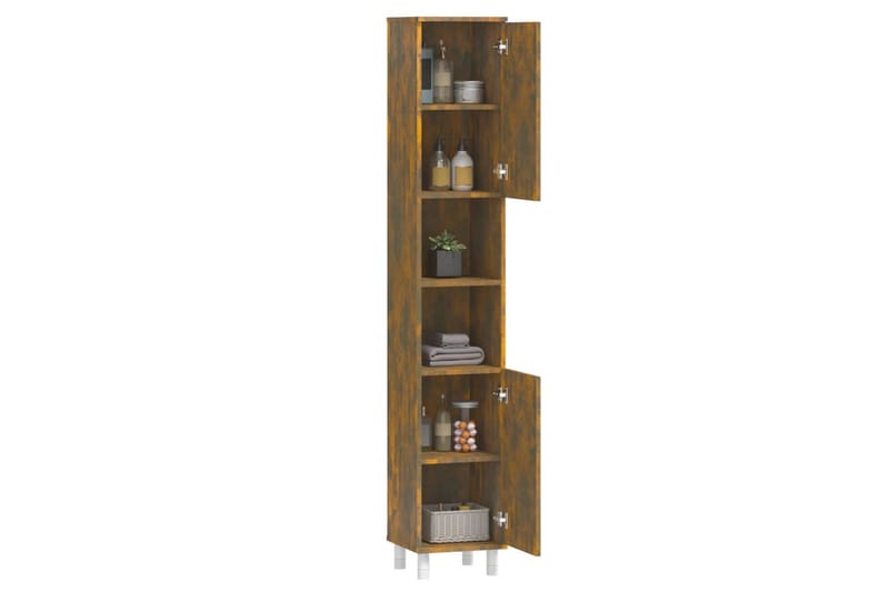 beBasic Badrumsskåp rökfärgad ek 30x30x179 cm konstruerat trä - Förvaring - Badrumsförvaring & tvättstuga inredning - Badrumsskåp
