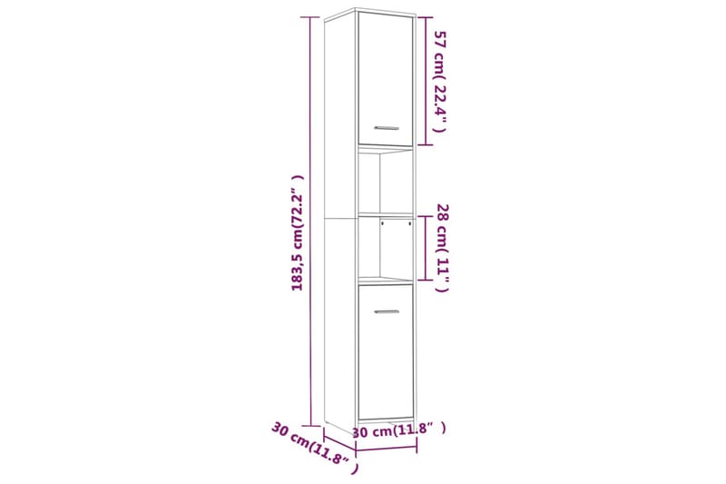 beBasic Badrumsskåp rökfärgad ek 30x30x183,5 cm konstruerat trä - Förvaring - Badrumsförvaring & tvättstuga inredning - Badrumsskåp