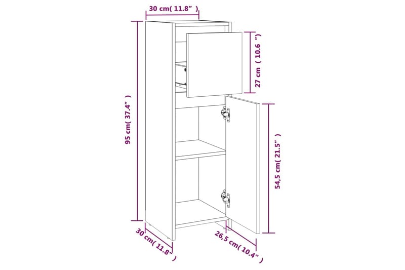 beBasic Badrumsskåp rökfärgad ek 30x30x95 cm konstruerat trä - Förvaring - Badrumsförvaring & tvättstuga inredning - Badrumsskåp