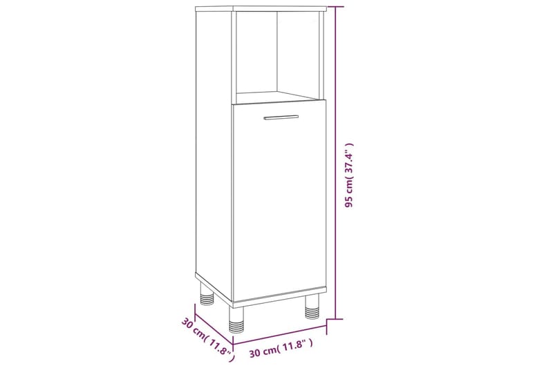 beBasic Badrumsskåp rökfärgad ek 30x30x95 cm konstruerat trä - Förvaring - Badrumsförvaring & tvättstuga inredning - Badrumsskåp
