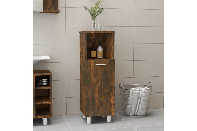 beBasic Badrumsskåp rökfärgad ek 30x30x95 cm konstruerat trä - Förvaring - Badrumsförvaring & tvättstuga inredning - Badrumsskåp