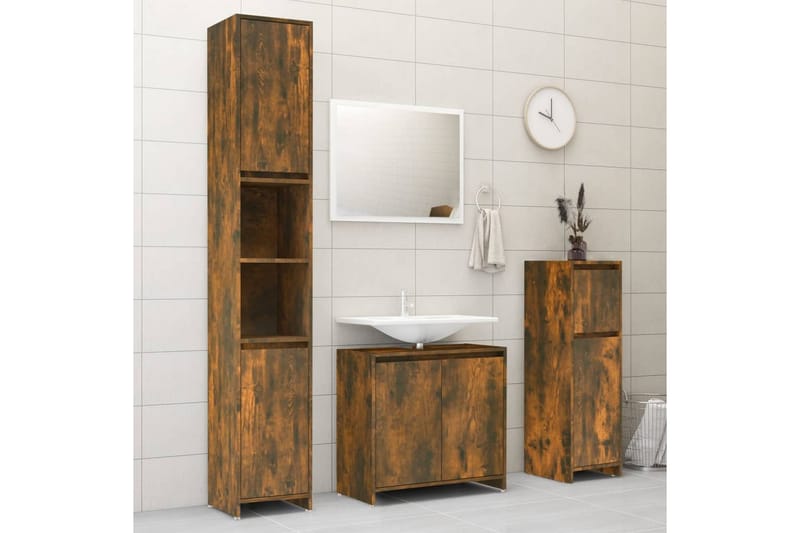 beBasic Badrumsskåp rökfärgad ek 30x30x95 cm konstruerat trä - Förvaring - Badrumsförvaring & tvättstuga inredning - Badrumsskåp