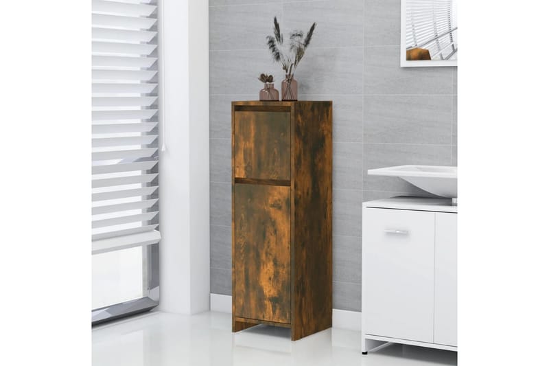 beBasic Badrumsskåp rökfärgad ek 30x30x95 cm konstruerat trä - Förvaring - Badrumsförvaring & tvättstuga inredning - Badrumsskåp