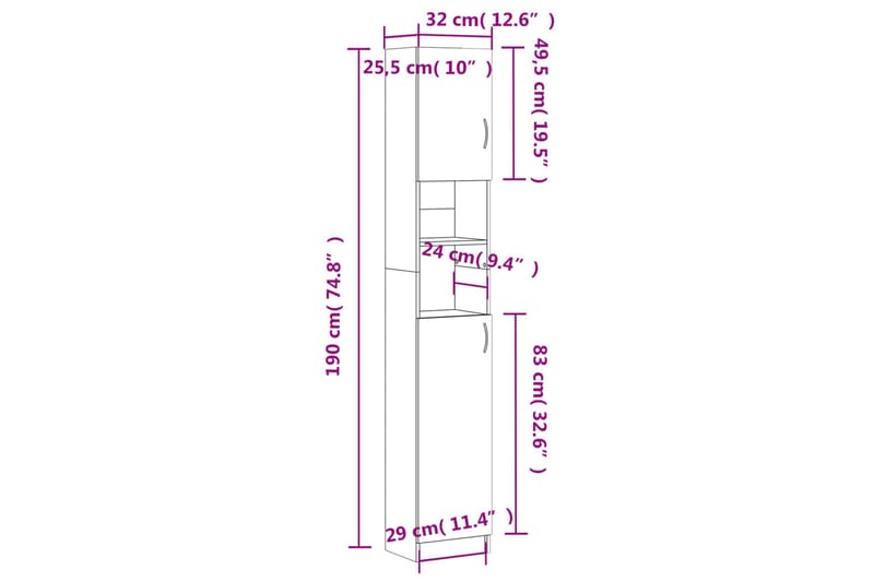 beBasic Badrumsskåp rökfärgad ek 32x25,5x190 cm konstruerat trä - Förvaring - Badrumsförvaring & tvättstuga inredning - Badrumsskåp