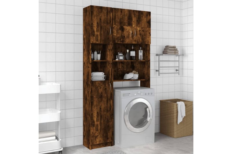 beBasic Badrumsskåp rökfärgad ek 32x25,5x190 cm konstruerat trä - Förvaring - Badrumsförvaring & tvättstuga inredning - Badrumsskåp