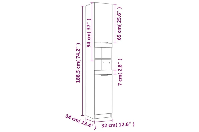 beBasic Badrumsskåp rökfärgad ek 32x34x188,5 cm konstruerat trä - Förvaring - Badrumsförvaring & tvättstuga inredning - Badrumsskåp