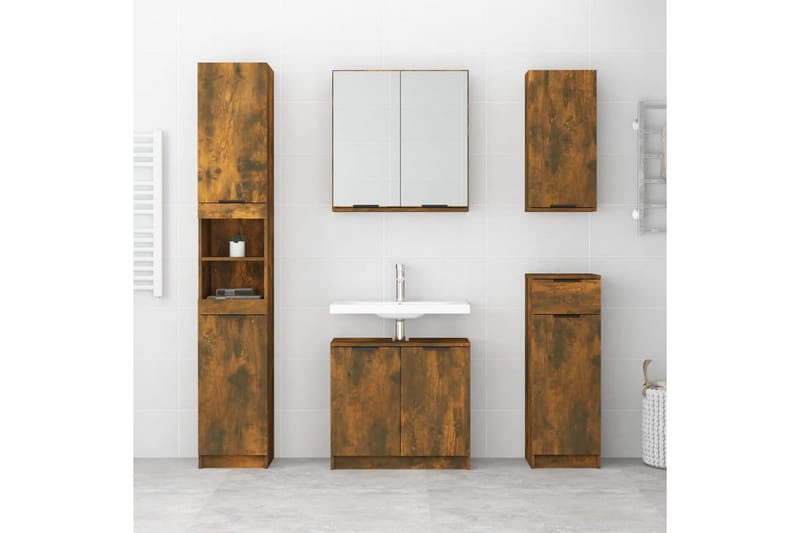 beBasic Badrumsskåp rökfärgad ek 32x34x188,5 cm konstruerat trä - Förvaring - Badrumsförvaring & tvättstuga inredning - Badrumsskåp