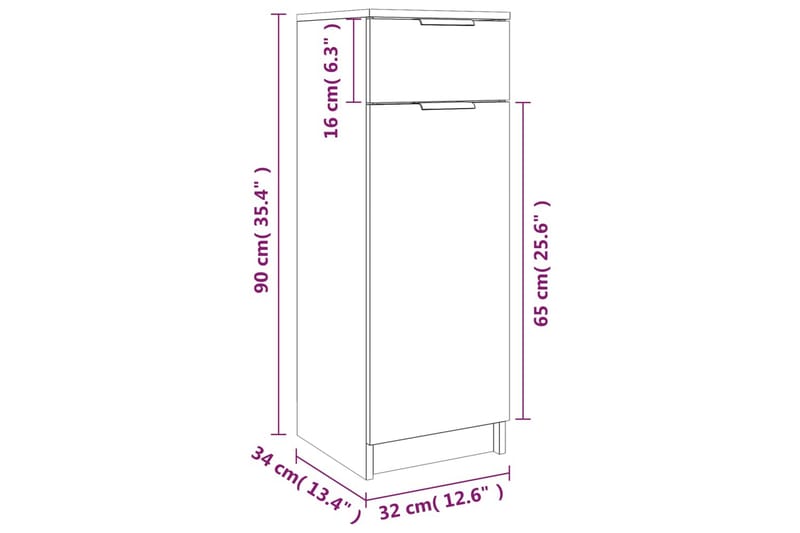 beBasic Badrumsskåp rökfärgad ek 32x34x90 cm konstruerat trä - Förvaring - Badrumsförvaring & tvättstuga inredning - Badrumsskåp