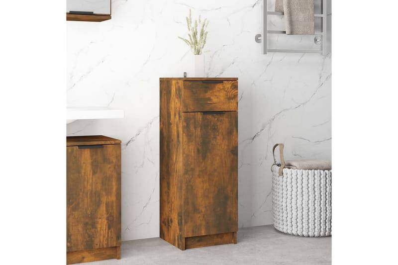 beBasic Badrumsskåp rökfärgad ek 32x34x90 cm konstruerat trä - Förvaring - Badrumsförvaring & tvättstuga inredning - Badrumsskåp