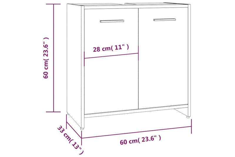 beBasic Badrumsskåp rökfärgad ek 60x33x60 cm konstruerat trä - Förvaring - Badrumsförvaring & tvättstuga inredning - Badrumsskåp