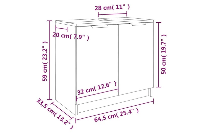 beBasic Badrumsskåp rökfärgad ek 64,5x33,5x59 cm konstruerat trä - Förvaring - Badrumsförvaring & tvättstuga inredning - Badrumsskåp