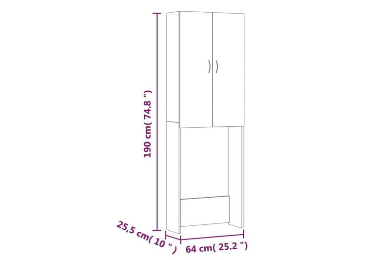 beBasic Tvättmaskinsskåp rökfärgad ek 64x25,5x190 cm - Badrumsskåp