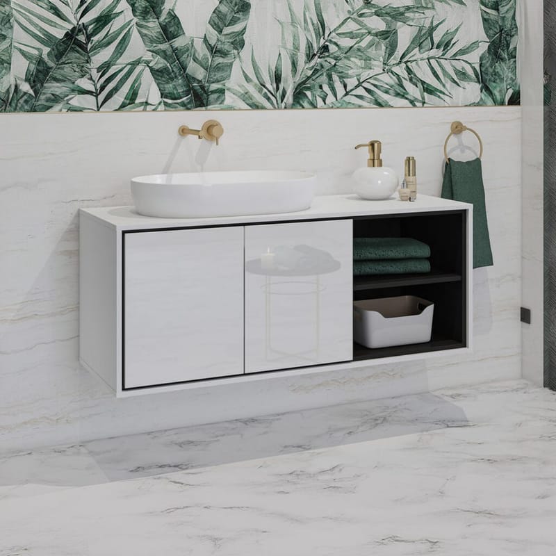 Diskbänkskåp Irvine 2 Dörrar - Vit Högglans, 120 cm - Förvaring - Badrumsförvaring & tvättstuga inredning - Badrumsskåp