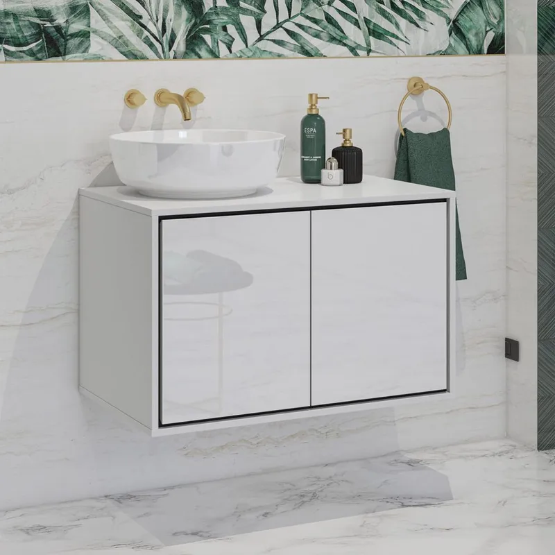 Diskbänkskåp Irvine 2 Dörrar - Vit Högglans, 78 cm - Förvaring - Badrumsförvaring & tvättstuga inredning - Badrumsskåp