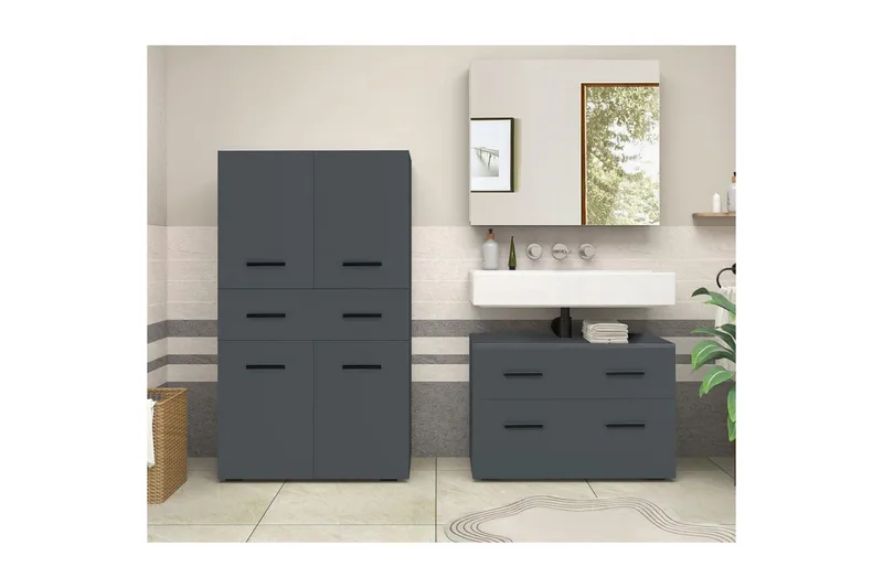 Högskåp till badrum Loft24 Malika Högskåp till Badrum 130x76x35 cm Grå - Förvaring - Badrumsförvaring & tvättstuga inredning - Badrumsskåp