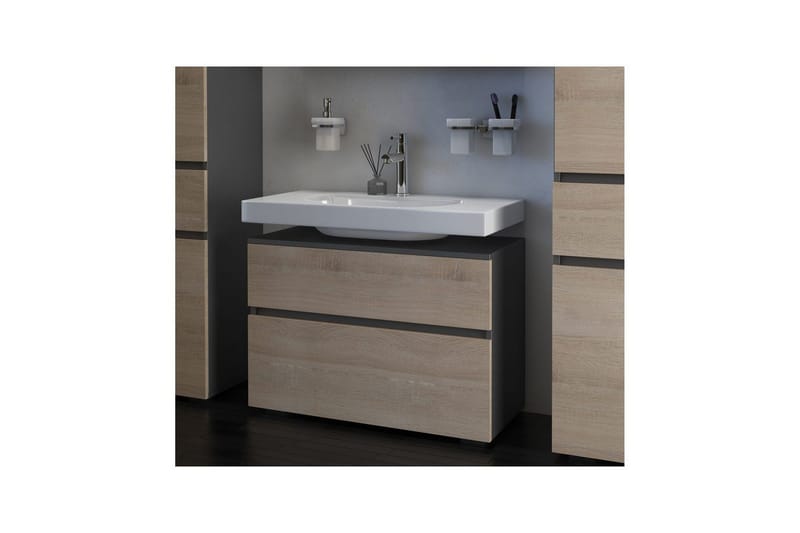 Högskåp till badrum Loft24 Tvättställsskåp Wisla Graphite Grey, Dark Colored Wood - Förvaring - Badrumsförvaring & tvättstuga inredning - Badrumsskåp