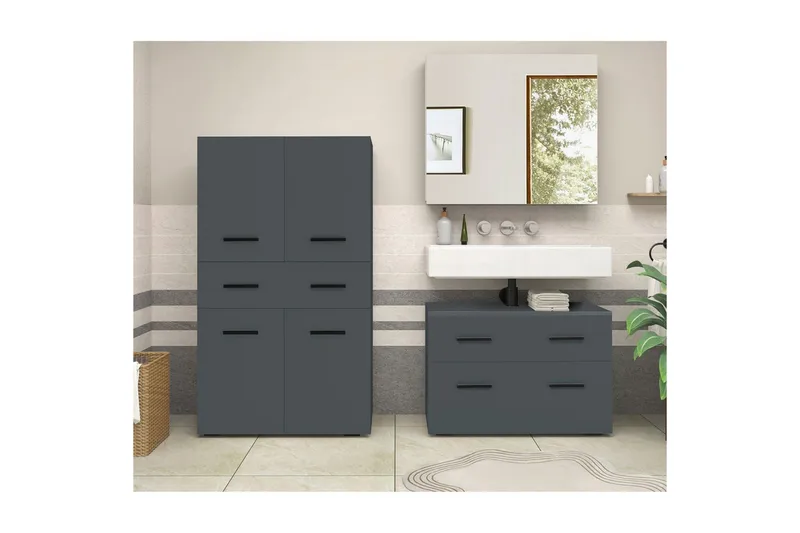 Malika Högskåp till Badrum 130x76x35 cm - Grå - Förvaring - Badrumsförvaring & tvättstuga inredning - Badrumsskåp