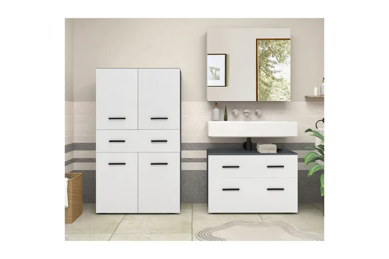 Malika Högskåp till Badrum 130x76x35 cm - Vit - Förvaring - Badrumsförvaring & tvättstuga inredning - Badrumsskåp