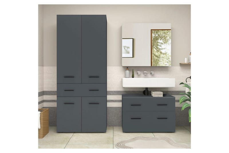 Malika Högskåp till Badrum 180x76x35 cm - Grå - Förvaring - Badrumsförvaring & tvättstuga inredning - Badrumsskåp