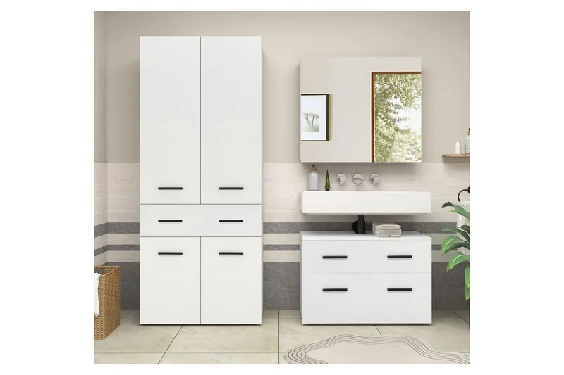 Malika Högskåp till Badrum 180x76x35 cm - Vit - Förvaring - Badrumsförvaring & tvättstuga inredning - Badrumsskåp