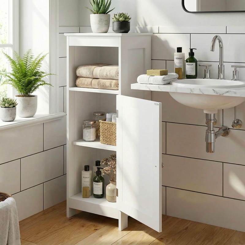 Morano Badrumsskåp 30x80 cm Wienerflätning - vit och silverfärgad - Förvaring - Badrumsförvaring & tvättstuga inredning - Badrumsskåp