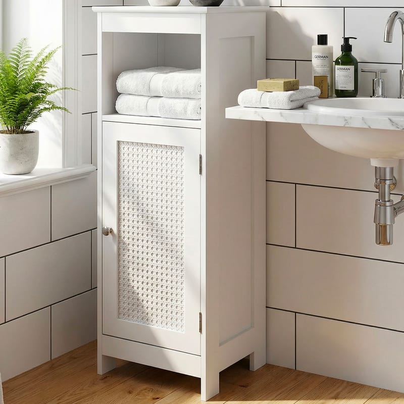 Morano Badrumsskåp 30x80 cm Wienerflätning - vit och silverfärgad - Förvaring - Badrumsförvaring & tvättstuga inredning - Badrumsskåp