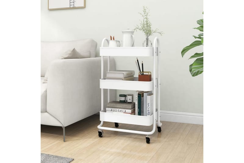 Rullvagn 3 våningar vit 43x34x79 cm stål - Vit - Förvaring - Badrumsförvaring & tvättstuga inredning - Rullvagn badrum