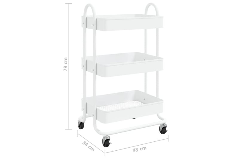 Rullvagn 3 våningar vit 43x34x79 cm stål - Vit - Förvaring - Badrumsförvaring & tvättstuga inredning - Rullvagn badrum