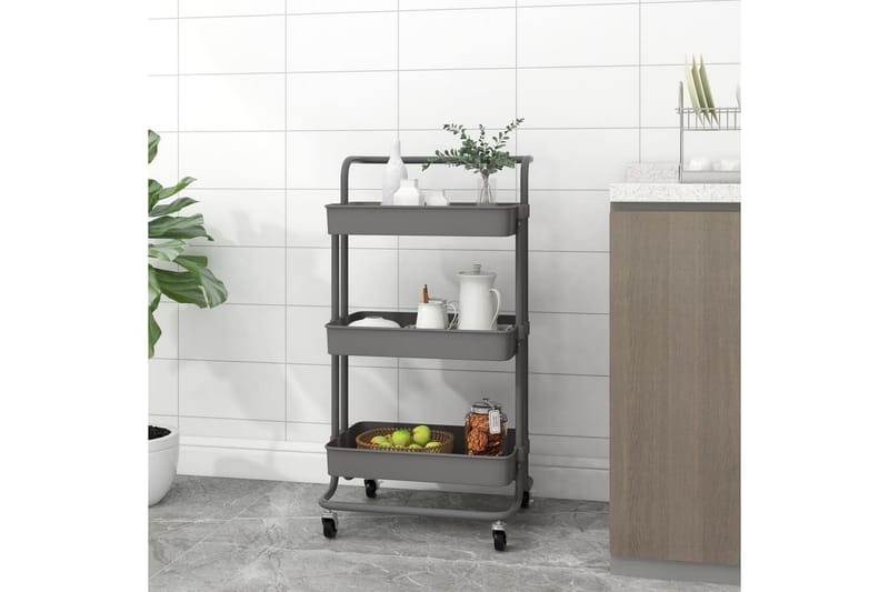 Rullvagn 3 våningar grå 42x25x83,5 cm järn och ABS - Grå - Förvaring - Badrumsförvaring & tvättstuga inredning - Rullvagn badrum