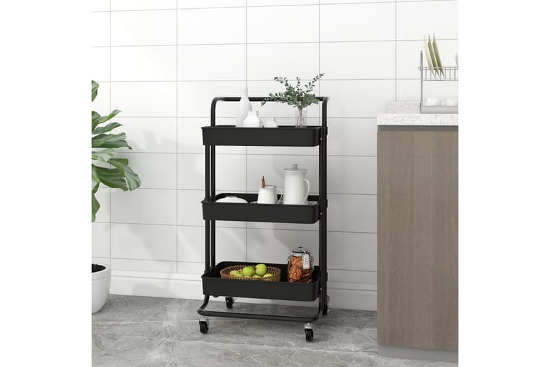 Rullvagn 3 våningar svart 42x25x83,5 cm järn och ABS - Svart - Förvaring - Badrumsförvaring & tvättstuga inredning - Rullvagn badrum