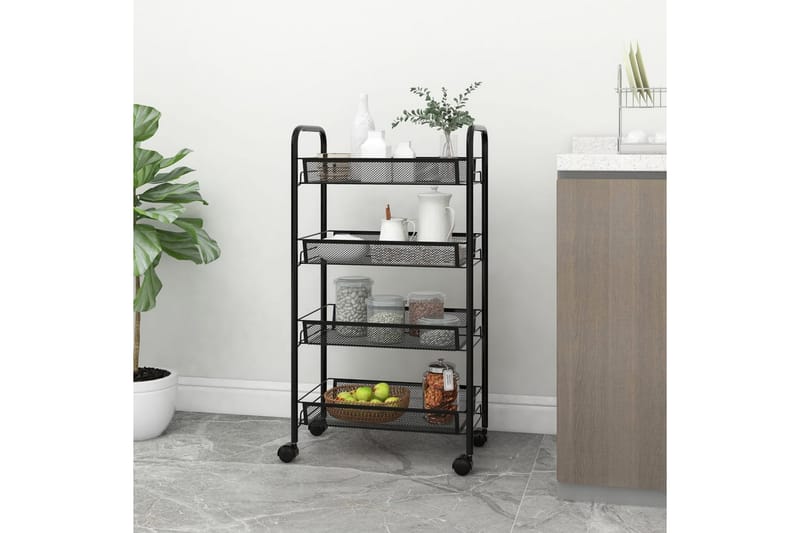 Rullvagn 4 våningar svart 46x26x85 cm järn - Svart - Förvaring - Badrumsförvaring & tvättstuga inredning - Rullvagn badrum