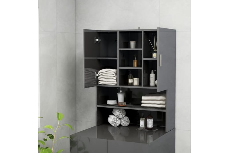 Tvättmaskinsskåp grå högglans 70,5x25,5x90 cm - Badrumsskåp