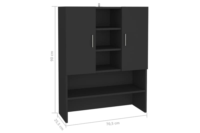 Tvättmaskinsskåp svart 70,5x25,5x90 cm - Badrumsskåp