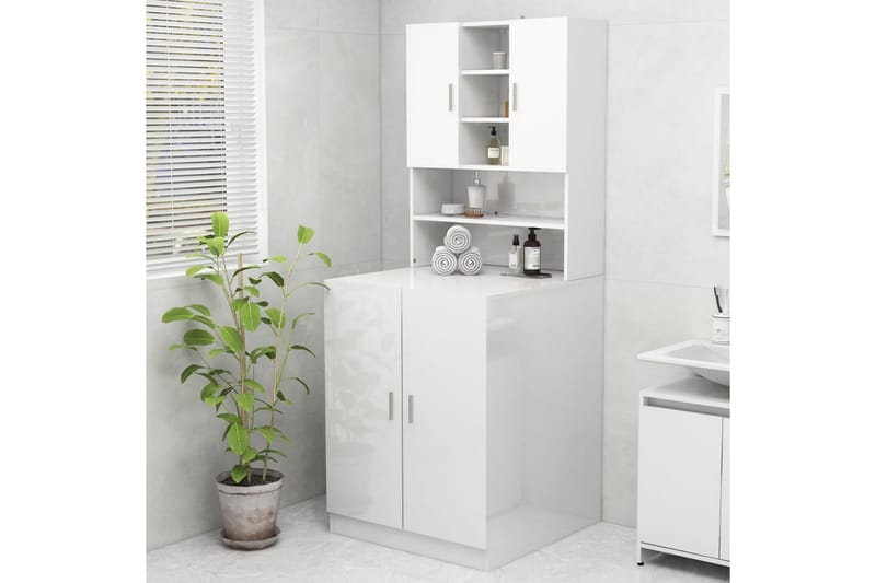Tvättmaskinsskåp vit högglans 70,5x25,5x90 cm - Badrumsskåp