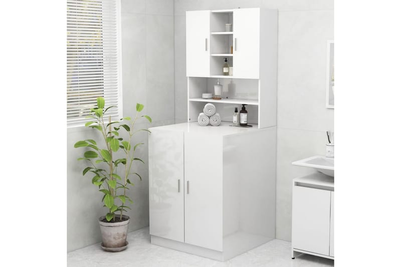 Tvättmaskinsskåp vit högglans 70,5x25,5x90 cm - Förvaring - Badrumsförvaring & tvättstuga inredning - Badrumsskåp