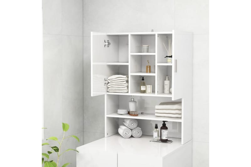 Tvättmaskinsskåp vit högglans 70,5x25,5x90 cm - Förvaring - Badrumsförvaring & tvättstuga inredning - Badrumsskåp